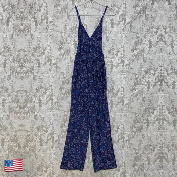 Paloma Blue Eclipse 100% Silk Star Print Jumpsuit in Blue - Picture 1 of 6